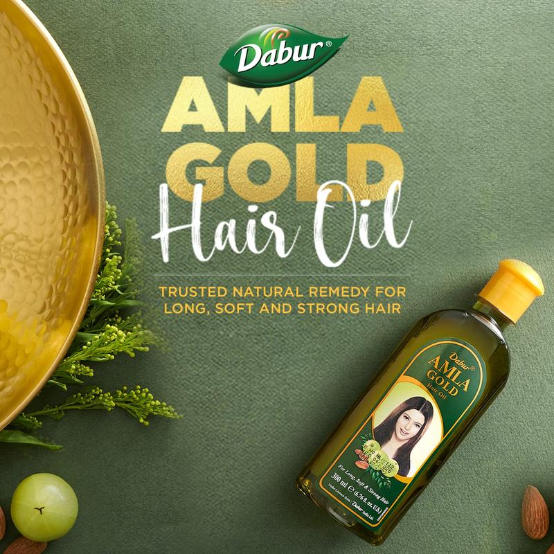 Dabur Hair Oil- Amla Gold, Serum, Almond and Henna - 300 ml - Natural Treatment for Women - Hair Fall Prevention, Scalp Nourishment and Strong