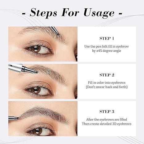 Eyebrow PenCoffee Brown, Gray Brown, Soft Black, Eyebrow Pen & Lower Eyelash Pen with Two Micro-Fork Tipped Waterproof Long Lasting Smudge Proof Magical Upgraded Liquid Brow Pencil Natural Hair-Like Eyebrow Makeup Cosmetic