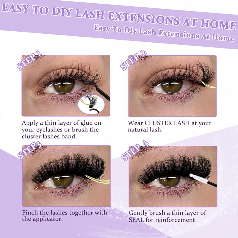 FEEGO 100D Fluffy Lash Extensions Kit 10-18mm Thick Eyelashs Clusters Kit Lashes Clusters with Bond and Seal DIY at Home for Beginners Waterproof