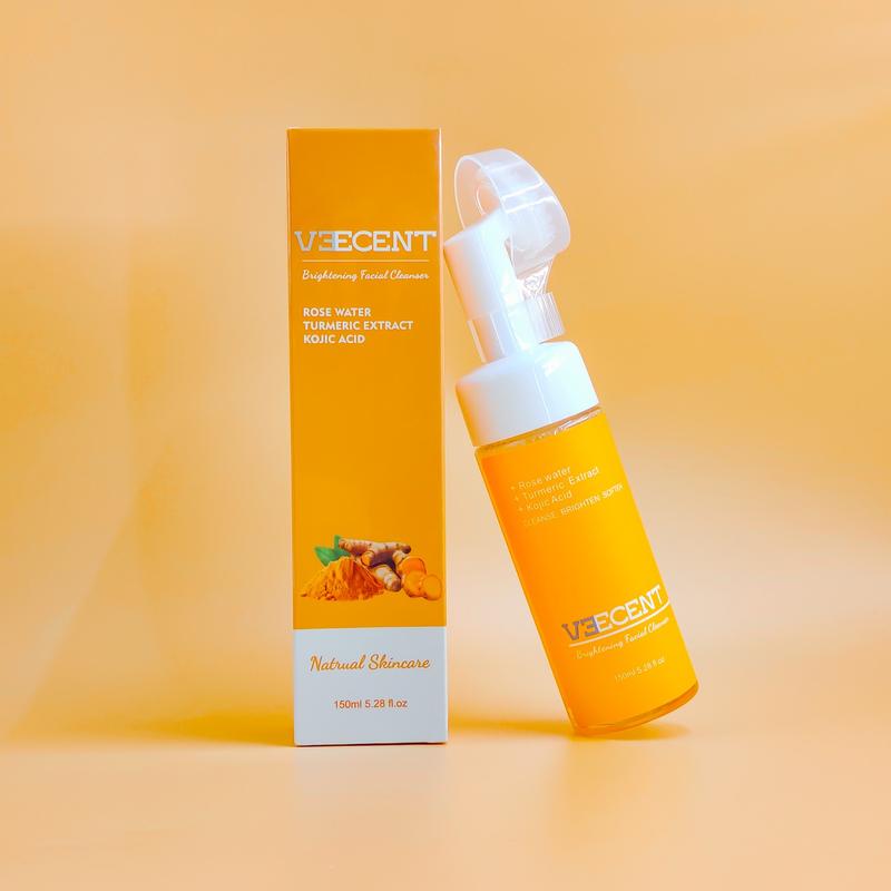 NEW 150ml - Veecent Turmeric + Kojic Acid Foaming Facial Cleanser + Silicone Brush Cleansing Skincare, Comfort Skin Repair Facial Wash