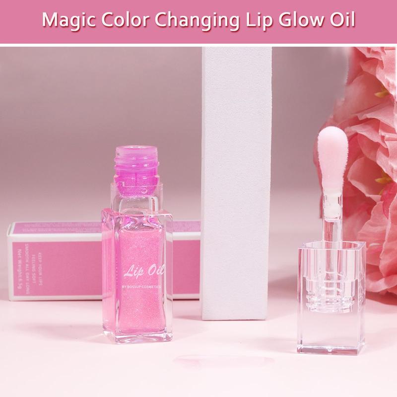 2024 New Boss Up Color Changing Lip Oil PH，Warm Change Glitter Lip Gloss，Upgraded Magic Big Brush Color Changing Lip Oil，Long Lasting Nourishing Lip Glow Oil Non-sticky Primer Lip Tint Crystal Glossy