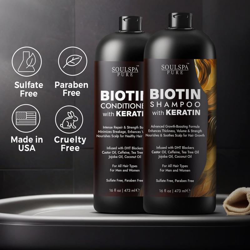 SOULSPA PURE Biotin Shampoo and Conditioner Set with Keratin Haircare Nourishing Haircare Nourishing Cleanser Cleansing