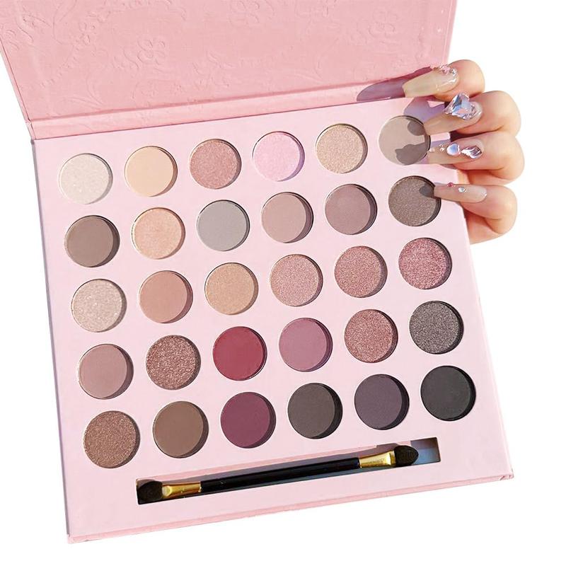 30 Colors Matte Shimmer Eyeshadow Palette with Brush for Eye Makeup,High Pigmented Pink Purple Brown Eye Shadow Powder Palet