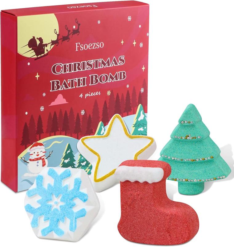 [HOLIDAY SAVINGS] Stocking Stuffers for Childs - Bath Bombs 4 Packs Bubble Bath Bombs Christmas Tree, Christmas Gifts for Women and Men, Great Gift Set for Children’s Christmas Box, Christmas for Boys and Girls