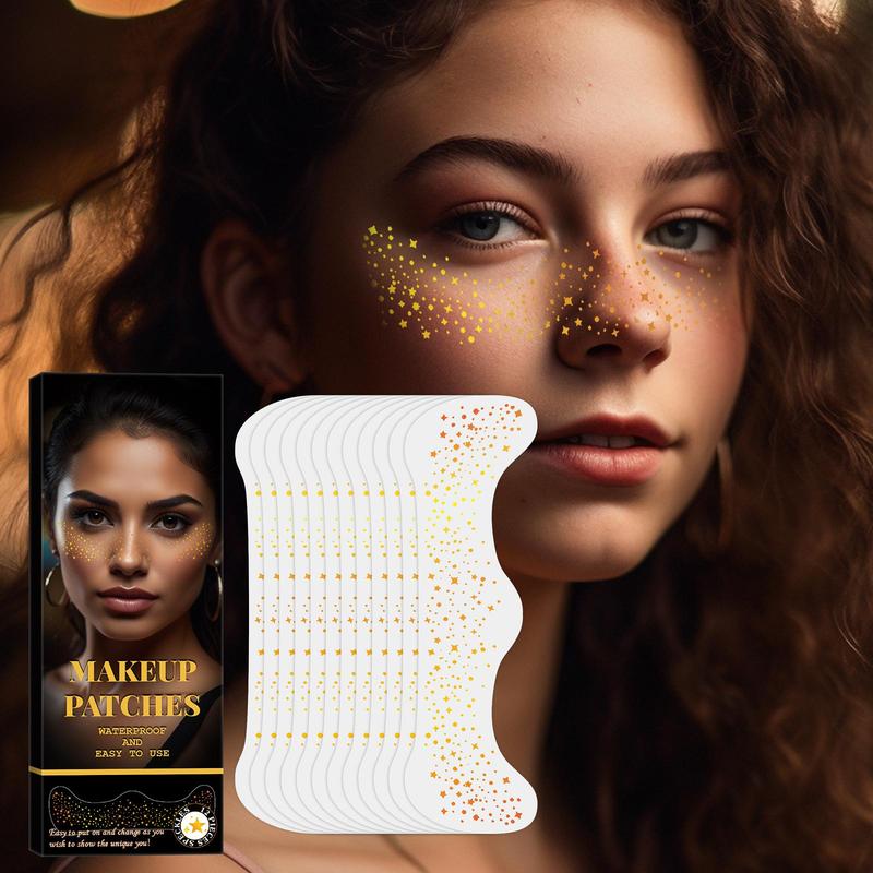 Glitter Freckles Tattoo Sticker, 12pcs box Waterproof Shiny Gold Foil Face Makeup Accessories for Professional Makeup, Party Gathering