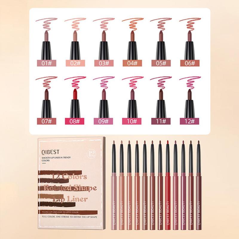 Long Lasting Matte Lip Liner Set, 12pcs box Lip Liner Pencil, Easy to Apply, Suitable for All Occasions Lip Makeup, Girls and Women Makeup Accessories