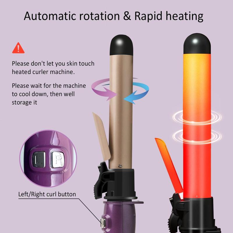 Rotating Curling Iron, 1.1 Inch Multifunctional Hair Curler for Beach Waves, Professional Automatic Hair Styling Tool for All Hair Types, Multi-setting Temperature Waves Curler