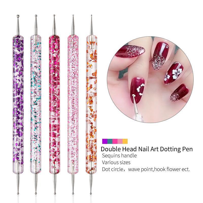 Nail Art Tool Set, 12pcs set Double-ended Nail Dotting Pen & Nail Art Brush, Professional Manicure Tool for Home & Salon Use