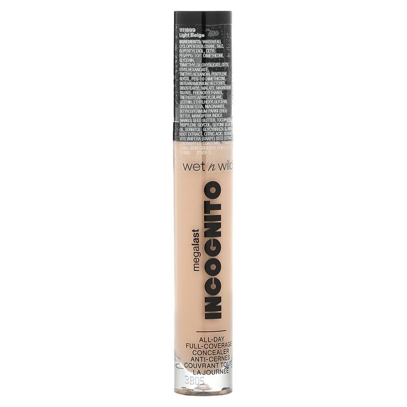 wet n wild MegaLast, Incognito, All-Day Full-Coverage Concealer, 1111899 Light Beige, 0.18 fl oz (5.5 ml)