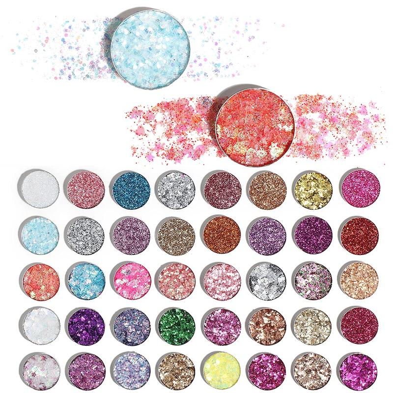 40 Colors Glitter Sparkle Eyeshadow Makeup Palette Pallets For Women Girls Black White Glitter Chunky Eyeshadow Pressed Powder Pink Shimmer Glue Gel Eyeshadow Cosmetic Radiant