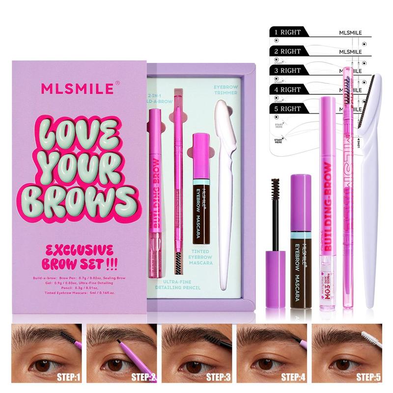 Eyebrow Makeup Set, 1 Set Double-ended Eyebrow Pencil & Eyebrow Gel & Tinted Eyebrow Mascara & Eyebrow Card & Eyebrow Trimmer, Eye Brow Makeup Tool