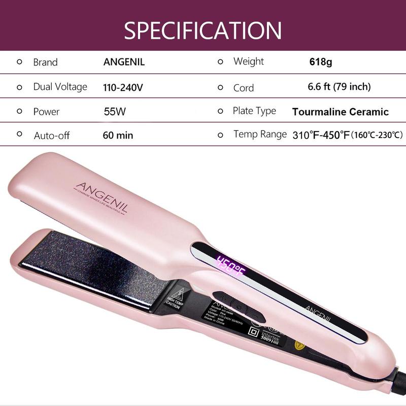 Professional Portable Dual Voltage Ceramic Hair Straightener, 1 Set  Wide Flat Iron for Thick Hair, Fast Straightening Styling Tool