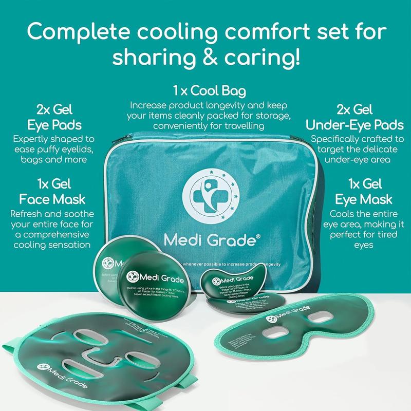 Cooling Ice Face Mask and Cooling Eye Mask for Puffy Eyes & Migraine Relief - Self Care Face Ice Pack with Face Ice Mask Technology - Cooling Face Mask, Eye Pads and Bag Gel Hydrating Relaxing Skin Care