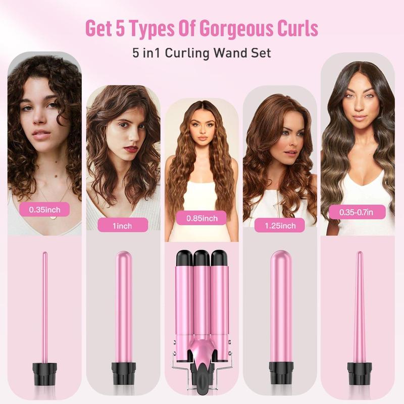 5 in 1 Hair Curler Set, Hair Curler & Gloves & Hair Clips, Fast Heating Curling Wand, Professional Hair Curling Iron Tool for Women