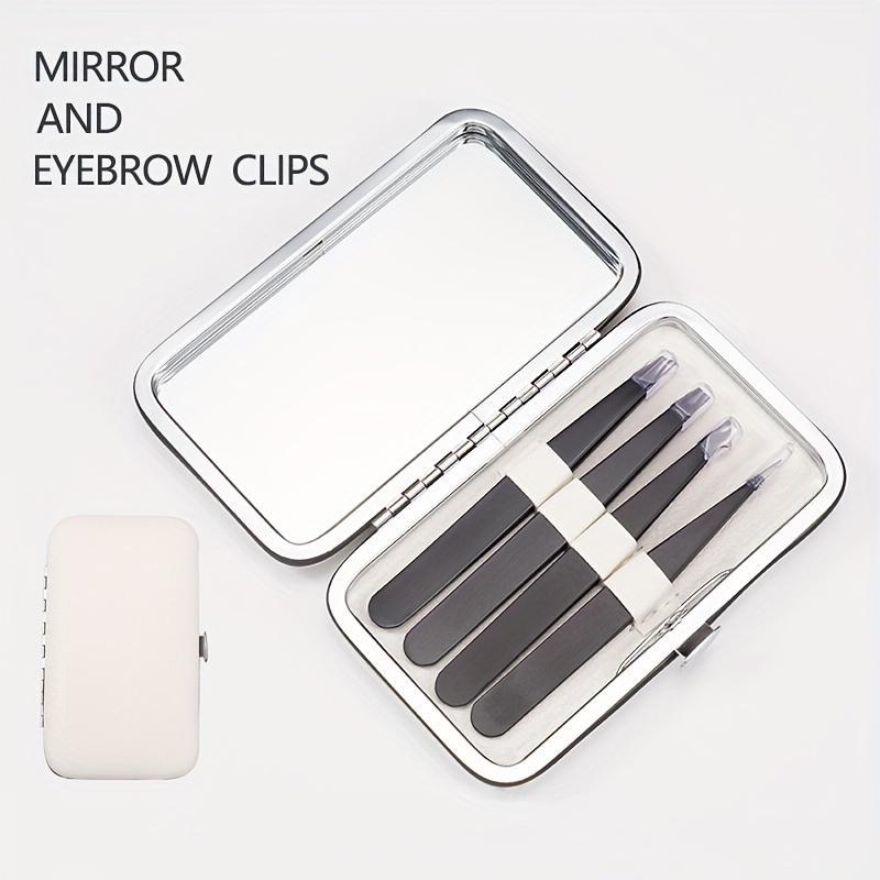 Makeup Mirror with Tweezer Kit, 4 Counts set Portable Eyebrow Shaping Tool, Portable Mirror Set for Travel & Home