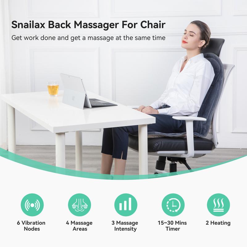 Snailax Vibration Massage Seat Cushion with Heat Adjustable  6 Vibrating Motors and 2 Heat Levels，Mom&Dad Gift