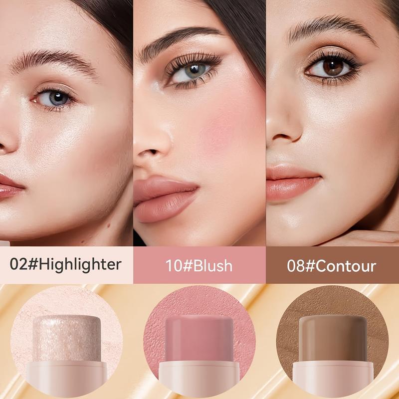 3Pcs Contour Stick,Blush Stick,Highlighter Stick, Bronzer Stick,3 Pcs Cream Contour Kit With Brush For A Flawless Look Contour Stick Makeup Non-Greasy Waterproof, Long-lasting Fair-Medium