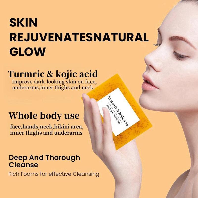 Acne Face & Body Wash, 10pcs set Lemon Turmeric & Kojic Acid Moisturizing Brightening Cleansing Body Care Soap Bar Set, Summer Gifts, Daily Deep Hydration Soft Skincare Cleanser Kit for with Soap Saver Bags, Kojic Acid Soap