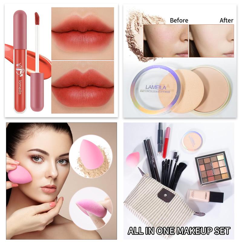 Makeup Set Full Kit for Girls Teens Women, Makeup Present Set, Includes Eyeshadow, Foundation, counter stick, Powder, Eyebrow Pencil Color Coverage