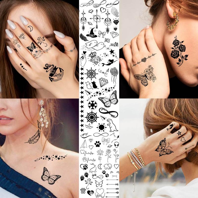 Butterfly & Snake Pattern Makeup Temporary Tattoo Sticker for Music Festival Makeup Decor, 15pcs Waterproof Cosmetic Fake Tattoo Sticker for Women & Girls, Christmas Gift