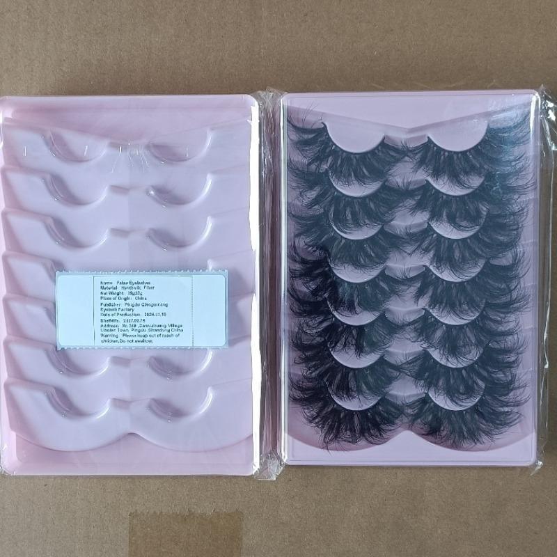 25mm D Curl False Eyelashes, 7 Pairs set Natural Curling Faux Cluster Eyelashes for Lashes Extensions, Thick False Eyelashes for Women and Girls Eye Makeup Enhancement