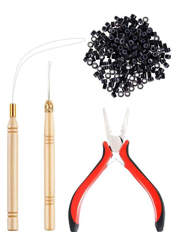 Micro Links Hair Extensions Tools Kit, Silicone Lined Micro Rings Bead, Plier, Hair Pulling Hooks, and Beads Device for Professional Hair Styling Tools Accessories