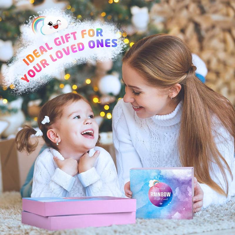 Rainbow Cloud Bath Bomb Gift Set, Bulk Kids Bath Bombs for Toddler Girls Individually Wrapped, Natural Bubble Bath Bombs for Kids Stocking Stuffers Halloween Christmas Birthday Gifts for Kids