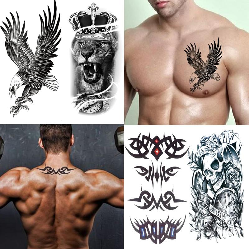 80 Sheets Temporary Tattoos Stickers, Fake Body Arm Chest Shoulder Tattoos for Men and Women,  Temporary Tattoos Black Fake Skull Skeleton Tattoos for Cosplay tattoo sticker fake  tattoos sheet temporary