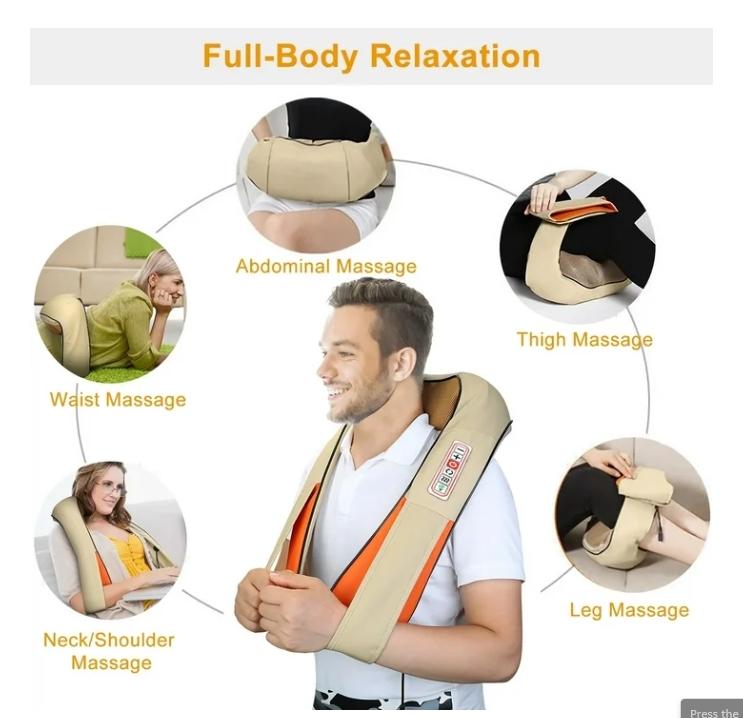 Shiatsu Back Massager,Deep Shiatsu Neck and Shoulder Massager, Foot Massager,3D Kneading Massage Pillow,Kneading Massage Pillow with in Beige and Orange