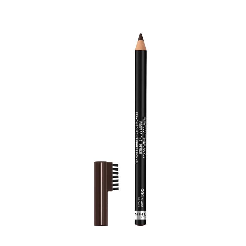 Rimmel London Brow This Way Professional Eyebrow Pencil, Long-Wearing, Highly-Pigmented, Built-In Brush, 004, Black Brown, 0.05Oz Coty Beauty