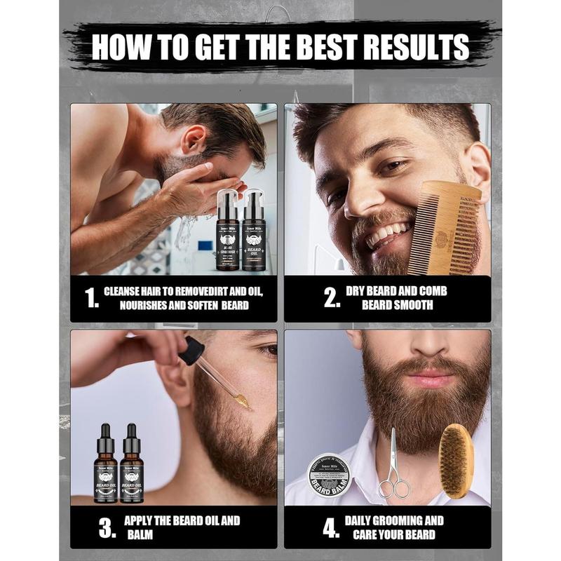 Beard  Kit with 2 Pack Beard  Oil, Beard Balm, Wash & Conditioner for After Shave -Sandalwood, Beard Brush, Combs, Valentine's Day Christmas Fathers Gifts for Dad or Men