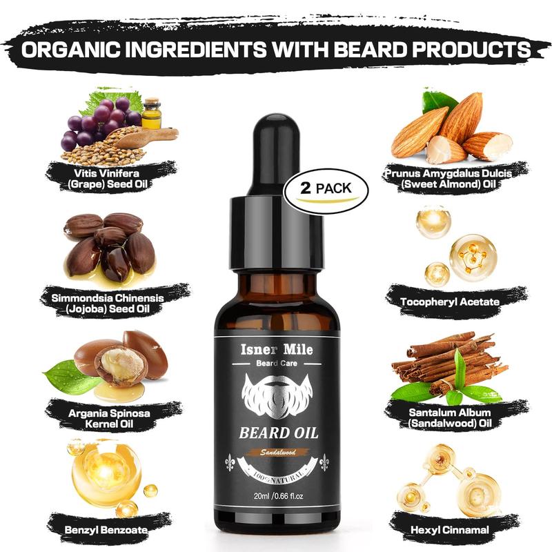 Beard  Kit with 2 Pack Beard  Oil, Beard Balm, Wash & Conditioner for After Shave -Sandalwood, Beard Brush, Combs, Valentine's Day Christmas Fathers Gifts for Dad or Men