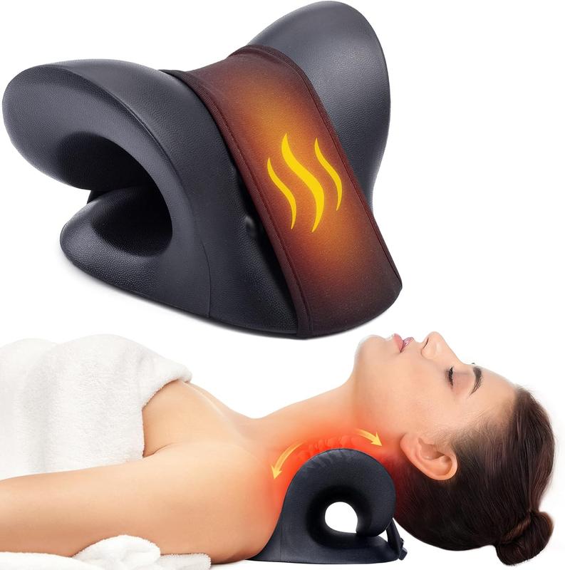 Neck Stretcher for Neck Pain Relief, Heated Cervical Traction Device Pillow with Graphene Heating Pad, Neck and Shoulder Relaxer for TMJ Pain Relief and Cervical Spine Alignment (Black)