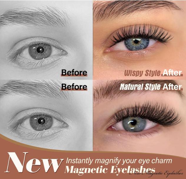 Magnetic Eyelashes Natural Look, Reusable Magnetic Lashes with Applicator, 2 Pairs Magnetic Eyelashes without Eyeliner, Wispy Eyelashes Magnetic Lashes No Glue Needed