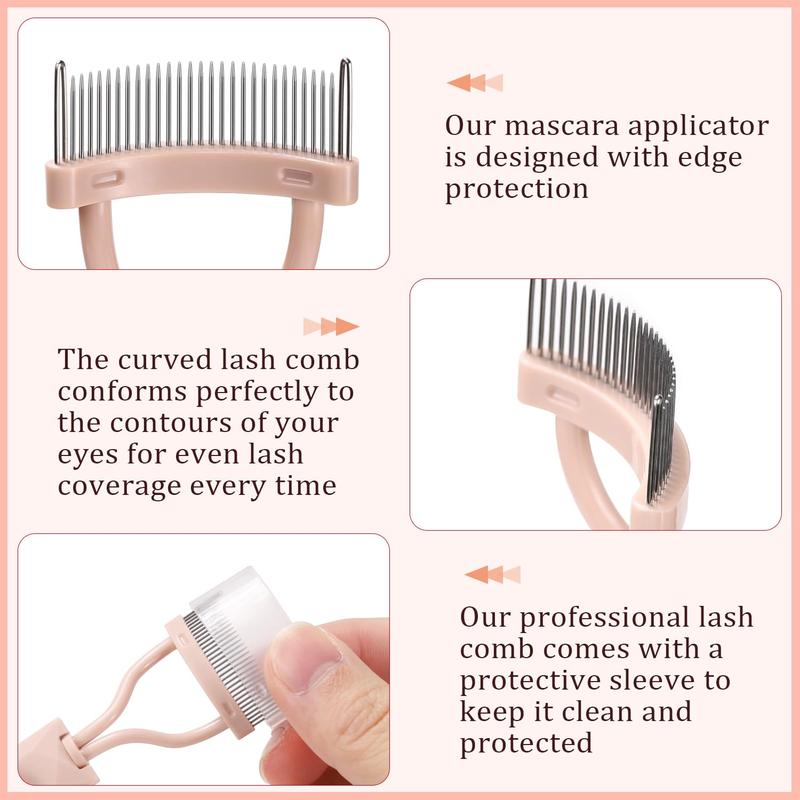 Naked Pink Eyelash Comb Separator with Cover - Arc Design Lash Definer Comb Makeup Mascara Applicator - Eye Cosmetic Brush Tool