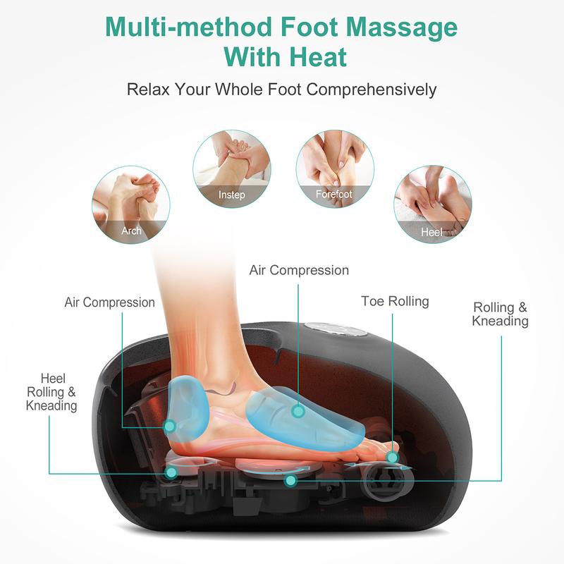 Medcursor Foot Massager with Heat, Shiatsu Deep Kneading Machine, Smart APP Mobile Control, Multi-Level Settings & Adjustable for Home and Office Use