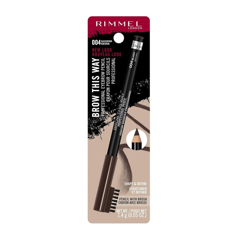 Rimmel London Brow This Way Professional Eyebrow Pencil, Long-Wearing, Highly-Pigmented, Built-In Brush, 004, Black Brown, 0.05Oz Coty Beauty