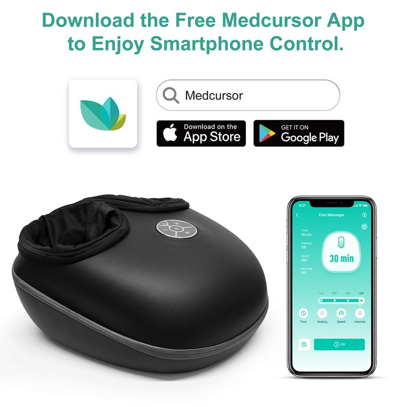 Medcursor Foot Massager with Heat, Shiatsu Deep Kneading Machine, Smart APP Mobile Control, Multi-Level Settings & Adjustable for Home and Office Use