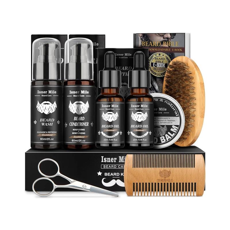 Beard  Kit with 2 Pack Beard  Oil, Beard Balm, Wash & Conditioner for After Shave -Sandalwood, Beard Brush, Combs, Valentine's Day Christmas Fathers Gifts for Dad or Men