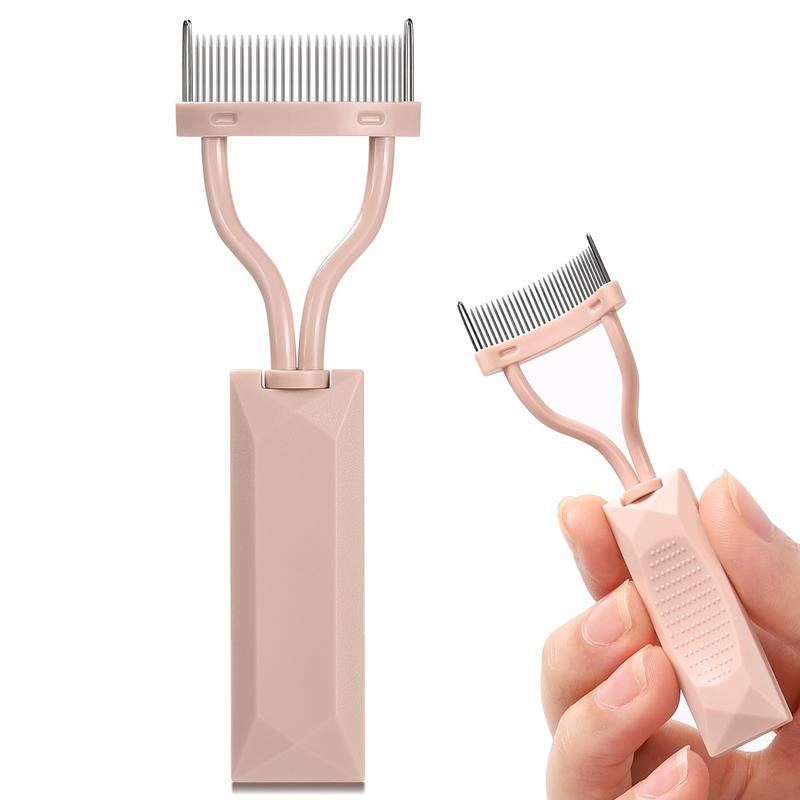 Naked Pink Eyelash Comb Separator with Cover - Arc Design Lash Definer Comb Makeup Mascara Applicator - Eye Cosmetic Brush Tool