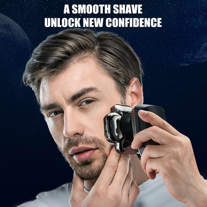 6-in-1 Electric Head Hair Shaver Mens Cordless Rechargeable Wet Dry Skull & Bald Head Waterproof Razor with Rotary Blades, Clippers, Nose Trimmer, Brush, Massager Home&Travel Valentine Gift