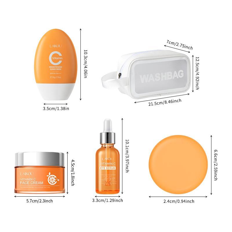 Vitamin C Skincare Set, 1 Set Vitamin C Handmade Soap & Face Cream & Serum & Sunscreen & Makeup Bag, Moisturizing Skin Care Kit for Women