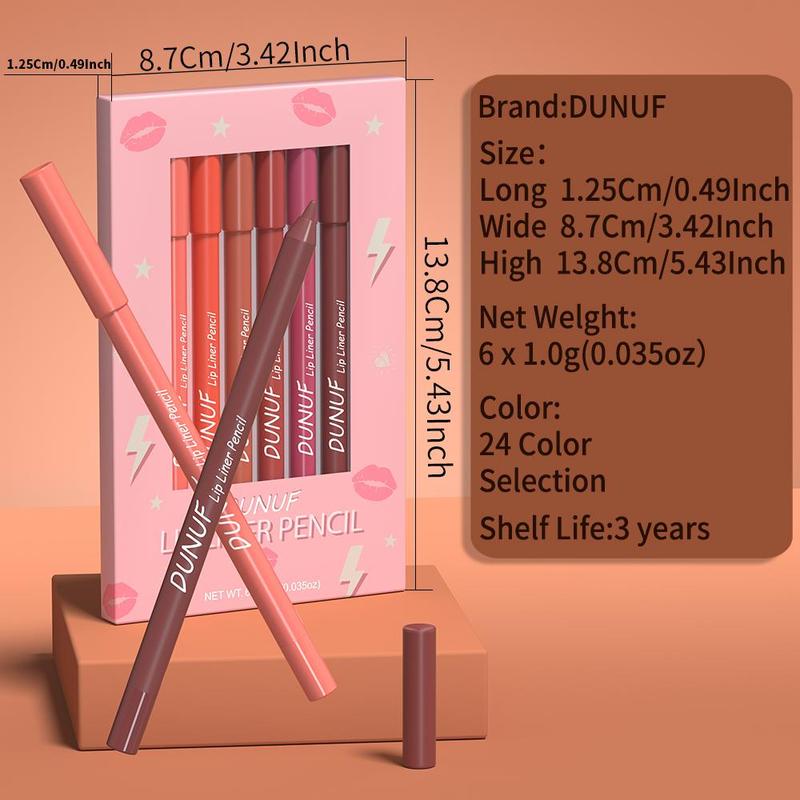 Long Lasting Lip Liner Set, 6pcs Multifunction Lip Liner, Easy Coloring Lip Liner, Moisturizing Lip Liner for All Occasions Lip Makeup, Girls and Women Makeup Accessories, Lip Cosmetic