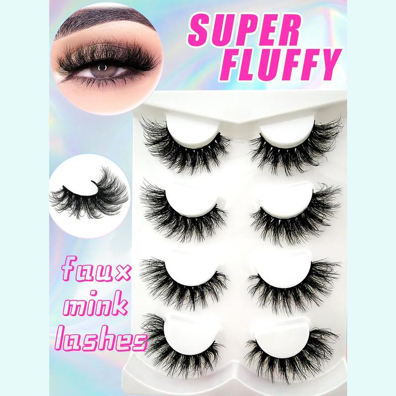 Cat Eye Look False Eyelashes, 4 Pairs Natural Look Thick & Curly False Eyelashes Clusters, Lash Extension Eye Makeup Product for Women, Individual Lashes Clusters Kit