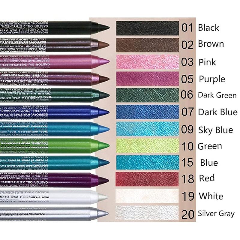 12Pcs Green Blue White Black Brown Purple Color Gel Glitter Eyeliner Pencils Set for Women Waterline Waterproof Smudge Proof lapiz