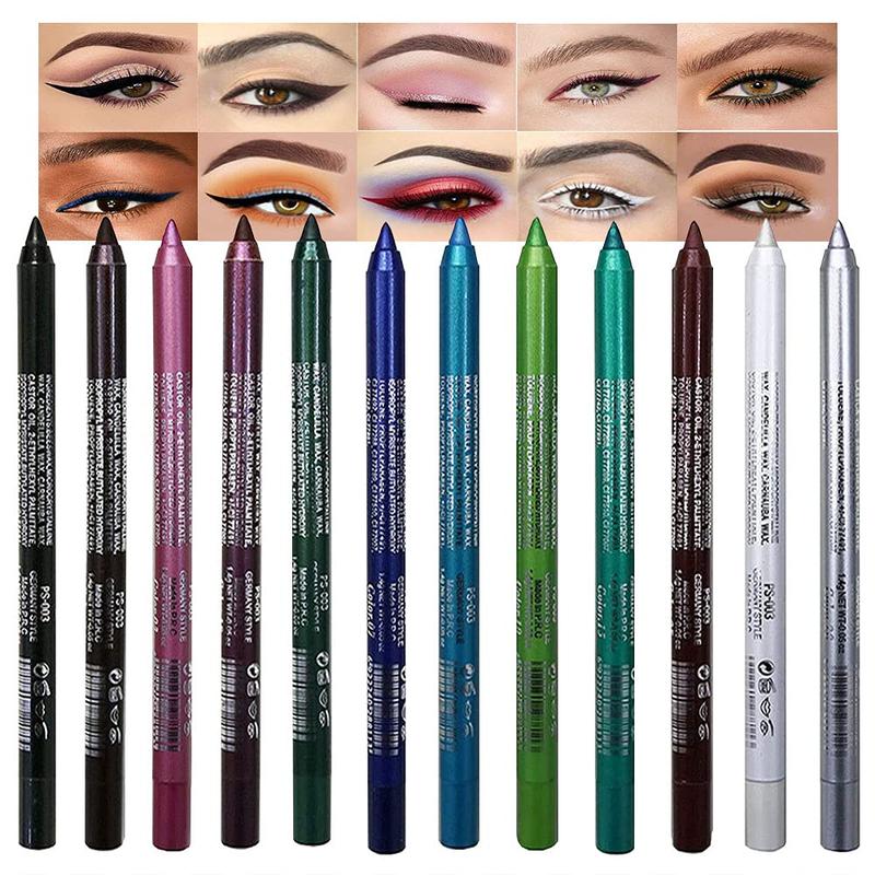 12Pcs Green Blue White Black Brown Purple Color Gel Glitter Eyeliner Pencils Set for Women Waterline Waterproof Smudge Proof lapiz