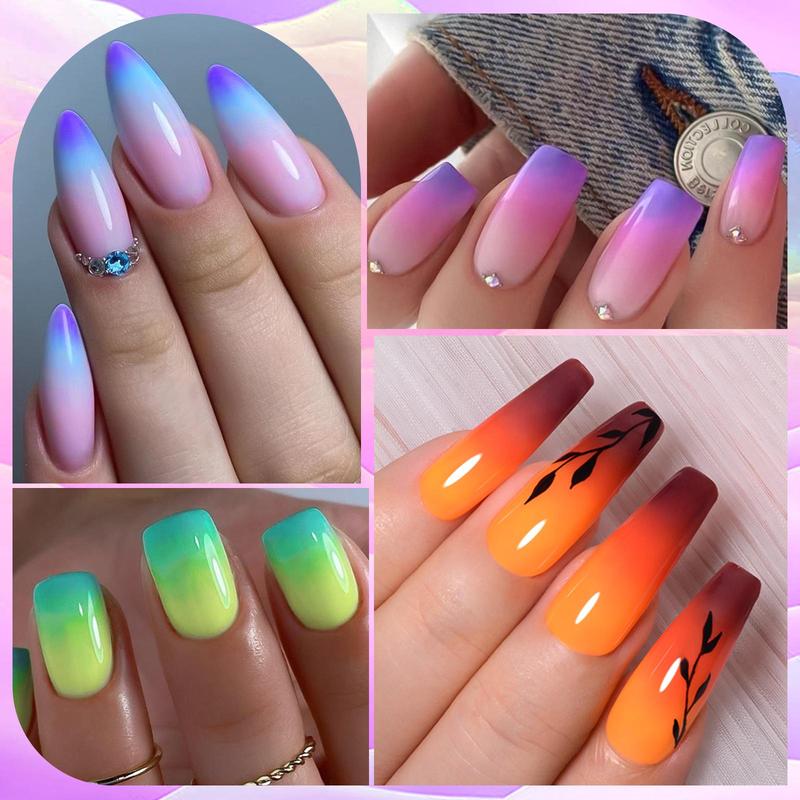 Aurora Thermal Gel Nail Polish Set, 12pcs set Gradient Temperature Changing Semi Permanent Nail Art Gel Varnish, Nail Art & Nail Polish for Women & Girls