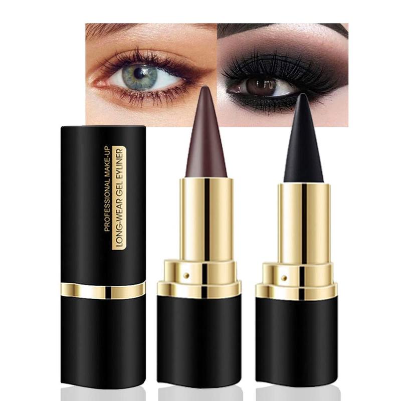 2Pcs Black Brown Gel Eyeliner Pencil Set,Natural Cream Eye Liner Waterproof Smudge Proof,Cat Eye Black Smokey Eyeshadow Palette Stick,Goth Halloween Makeup,delineador de ojos contra el agua Lipliner Smooth Clear Gift