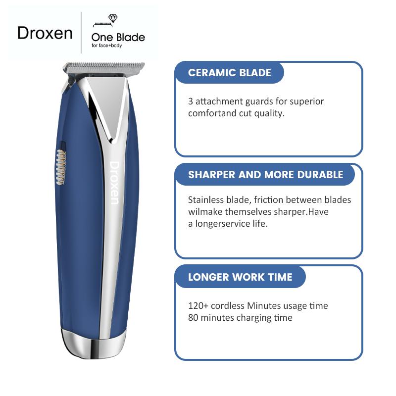 Droxen Cordless Hair Clipper Kit, Electric Body Hair Trimmer for Men, Waterproof Electric Shaver, Facial Hair Removal Tool, Precision Blades, 3 Guide Combs barber equipment