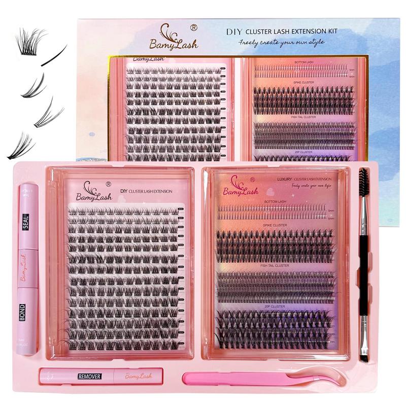 Curling Segmented False Eyelashes Kit, 1 Set Fluffy Cluster Lashes with Eyelash Glue & Tweezers & Remover & Brush, Natural Look Eyelash Extensions Set